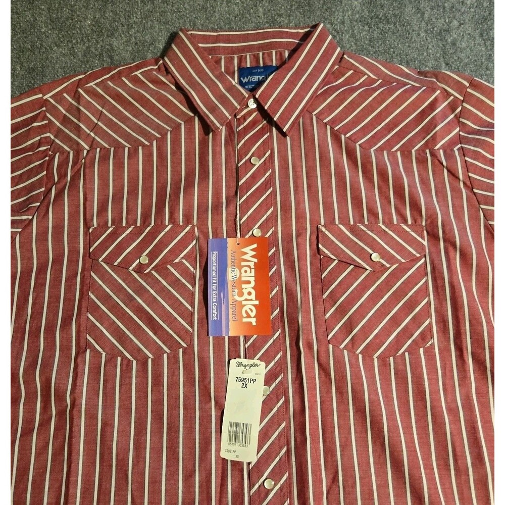 Wrangler Western Shirt Mens 2X Big Red Stripped Pearl Snap NEW WITH TAGS